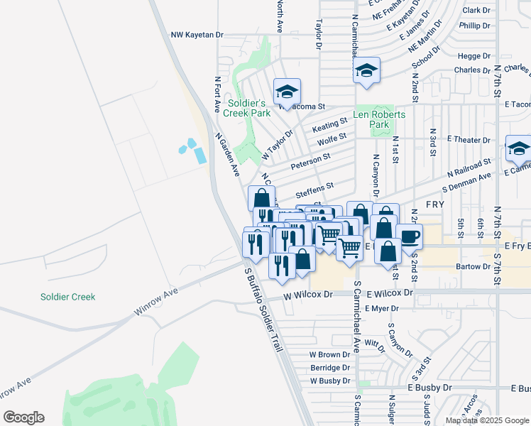 map of restaurants, bars, coffee shops, grocery stores, and more near 14 Whitton Street in Sierra Vista