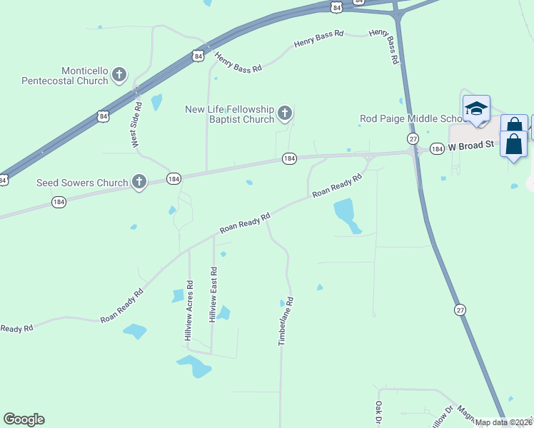 map of restaurants, bars, coffee shops, grocery stores, and more near 351 Roan Ready Road in Monticello