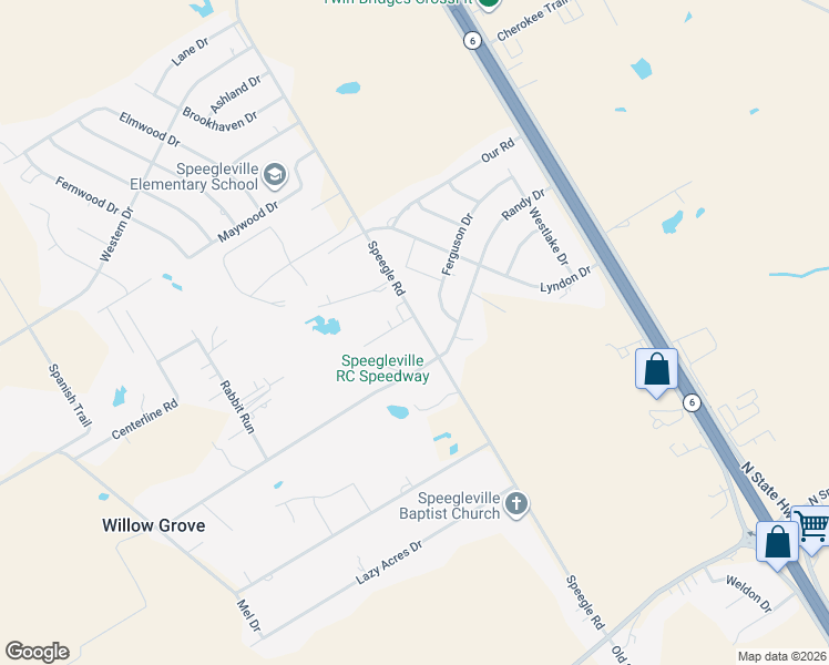 map of restaurants, bars, coffee shops, grocery stores, and more near 958 Speegle Road in Waco