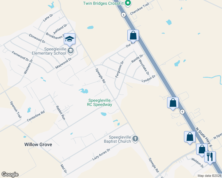 map of restaurants, bars, coffee shops, grocery stores, and more near 958 Speegle Road in Waco