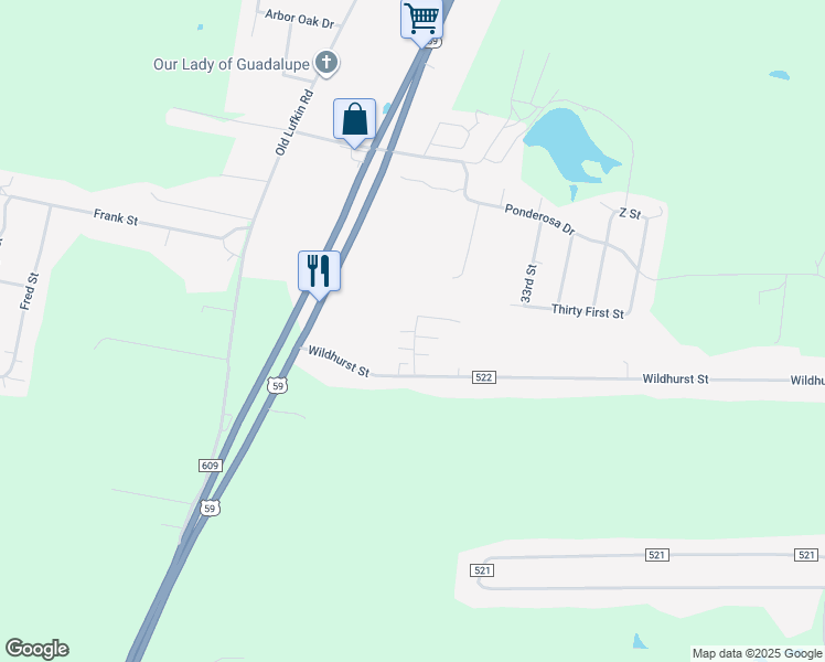map of restaurants, bars, coffee shops, grocery stores, and more near 300-398 Big Tanks Road in Nacogdoches