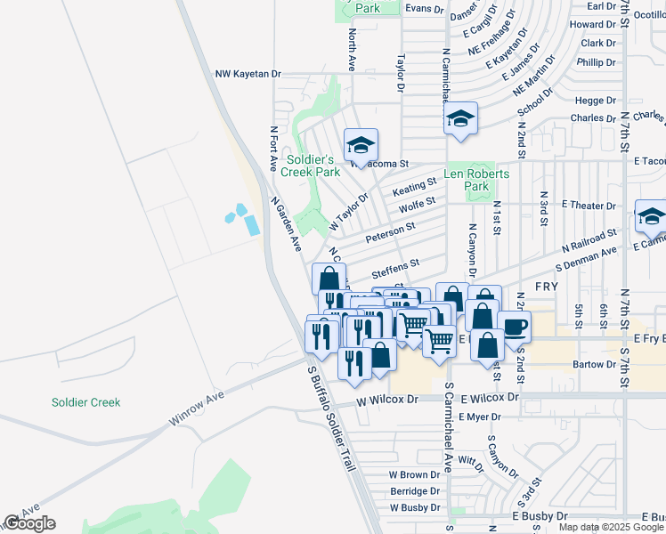 map of restaurants, bars, coffee shops, grocery stores, and more near 14 Whitton Street in Sierra Vista