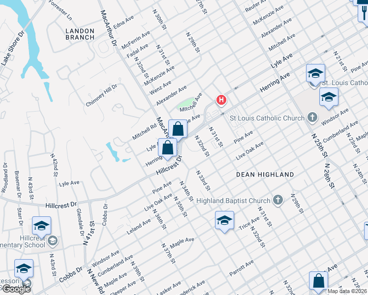 map of restaurants, bars, coffee shops, grocery stores, and more near 3216 Proctor Avenue in Waco