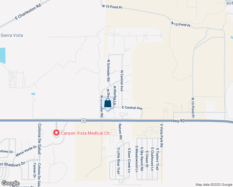 map of restaurants, bars, coffee shops, grocery stores, and more near 305 North Martha Lane in Sierra Vista