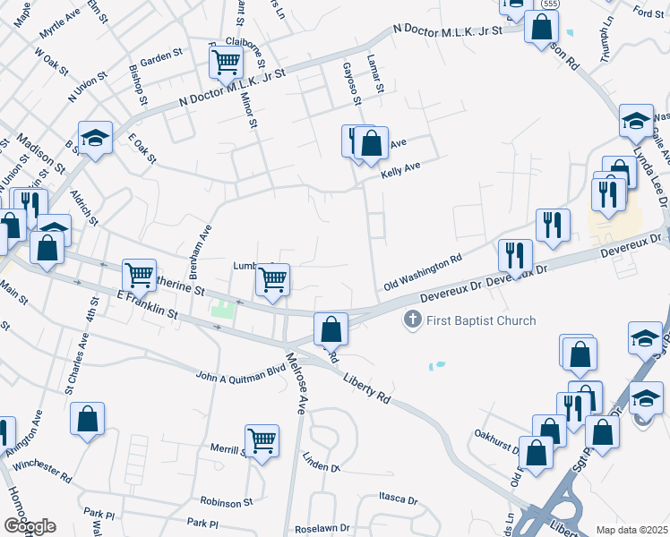 map of restaurants, bars, coffee shops, grocery stores, and more near 330 Lumber Street in Natchez