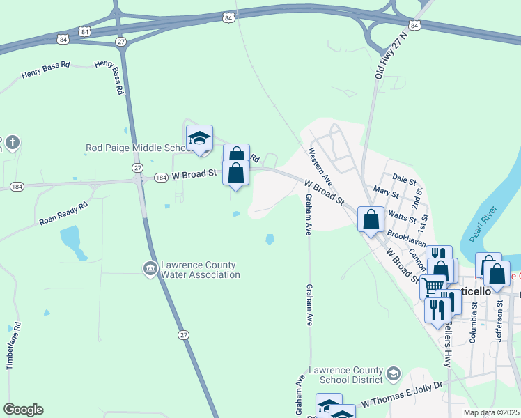 map of restaurants, bars, coffee shops, grocery stores, and more near 1000 Broadmeadow Drive in Monticello