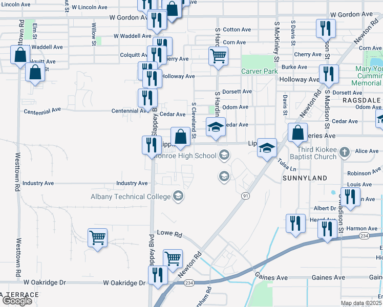 map of restaurants, bars, coffee shops, grocery stores, and more near 922 Lippitt Drive in Albany
