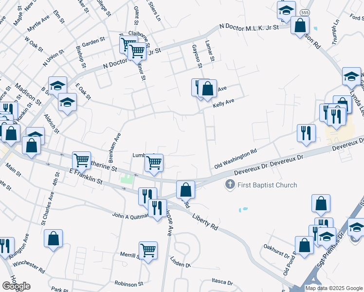 map of restaurants, bars, coffee shops, grocery stores, and more near 315 Lumber Street in Natchez