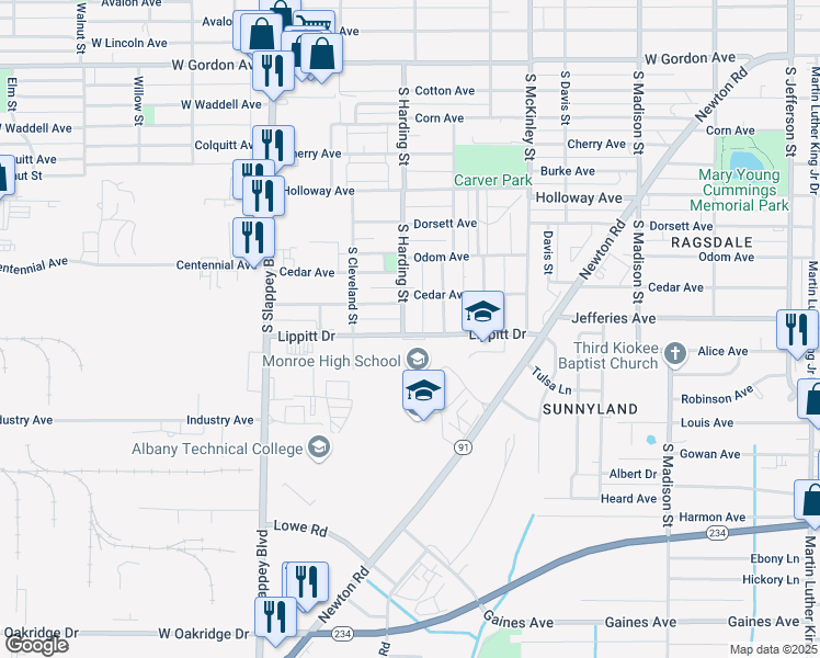 map of restaurants, bars, coffee shops, grocery stores, and more near 831 Lippitt Drive in Albany