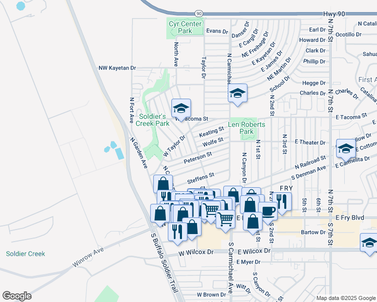 map of restaurants, bars, coffee shops, grocery stores, and more near 548 Graham Place in Sierra Vista