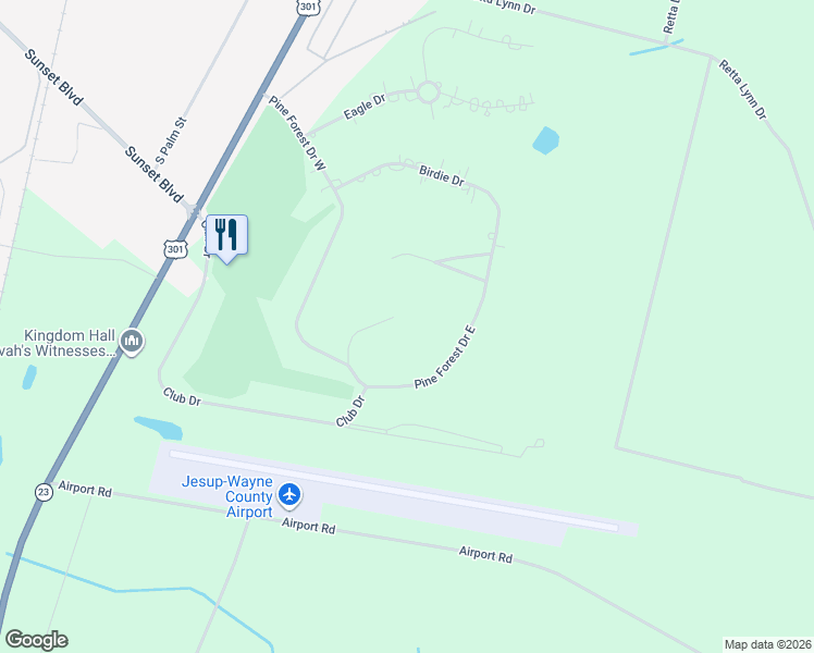 map of restaurants, bars, coffee shops, grocery stores, and more near 11 Par Drive in Jesup