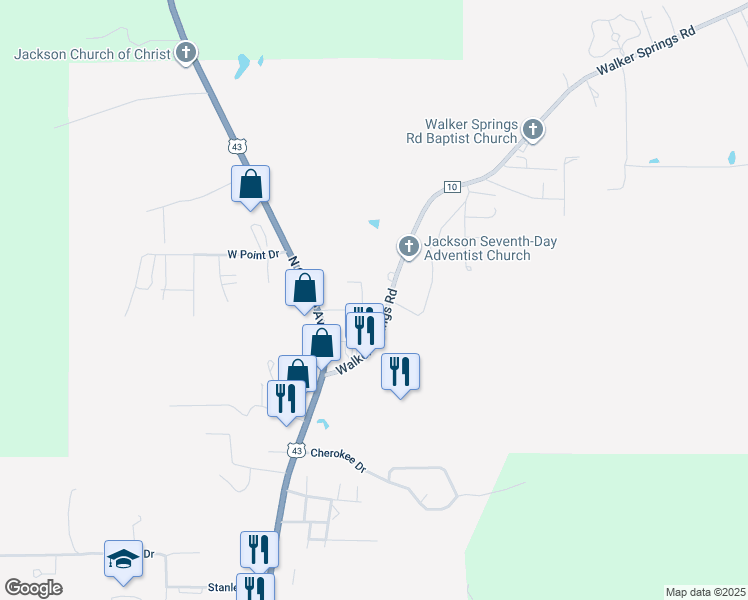 map of restaurants, bars, coffee shops, grocery stores, and more near 301 Wilson Court in Jackson