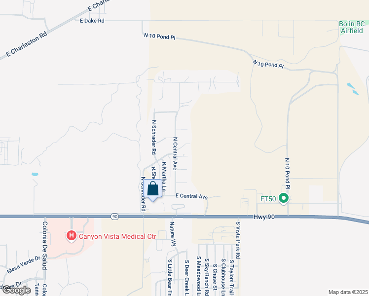 map of restaurants, bars, coffee shops, grocery stores, and more near 6134 East Reese Boulevard in Sierra Vista