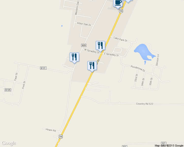 map of restaurants, bars, coffee shops, grocery stores, and more near 5223 South St in Nacogdoches