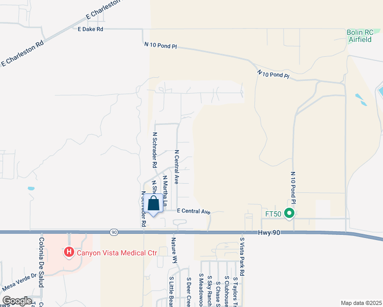 map of restaurants, bars, coffee shops, grocery stores, and more near 6134 East Reese Boulevard in Sierra Vista