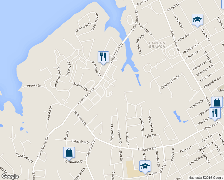 map of restaurants, bars, coffee shops, grocery stores, and more near 4502 Lake Shore Drive in Waco