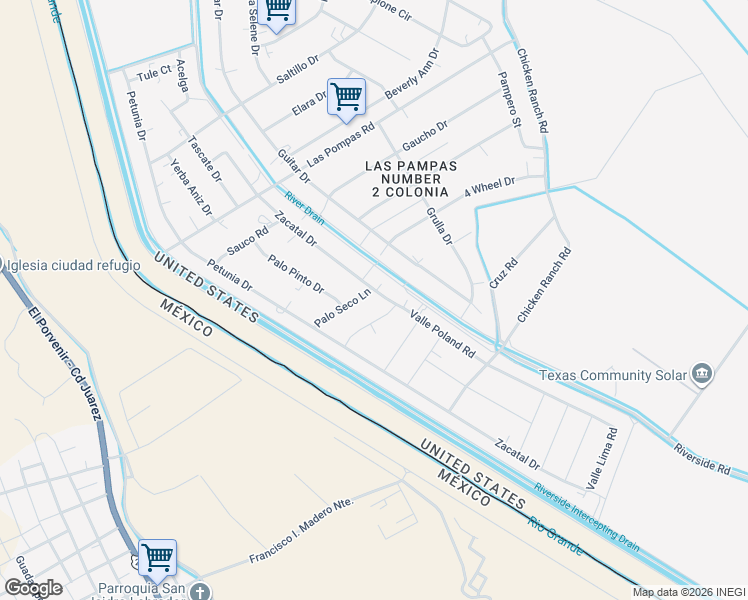 map of restaurants, bars, coffee shops, grocery stores, and more near 1406 Palo Seco in San Elizario