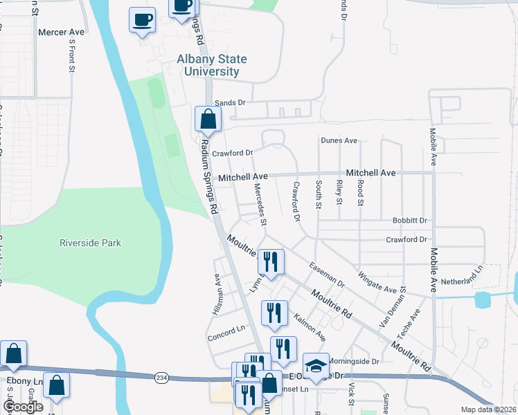 map of restaurants, bars, coffee shops, grocery stores, and more near 913 Mercedes Street in Albany