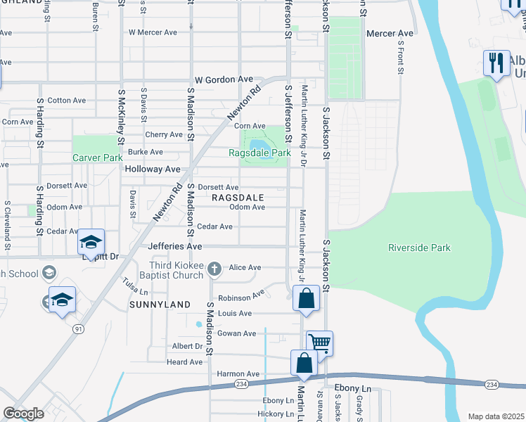 map of restaurants, bars, coffee shops, grocery stores, and more near 418 Odom Avenue in Albany