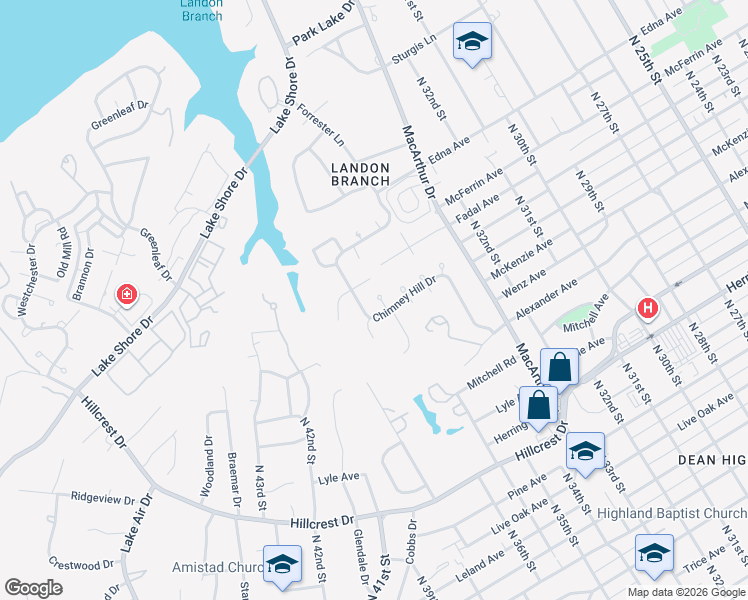 map of restaurants, bars, coffee shops, grocery stores, and more near 3625 Rocky Ledge Circle in Waco