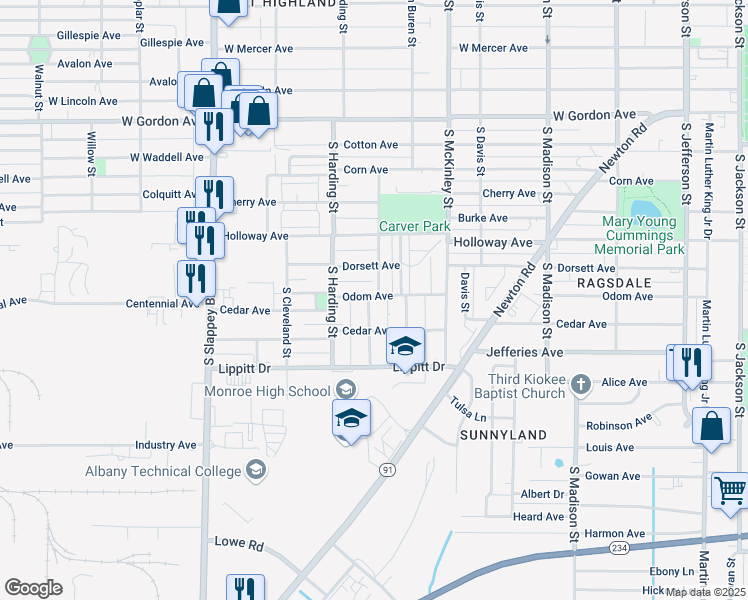 map of restaurants, bars, coffee shops, grocery stores, and more near 1300 Lee Street in Albany