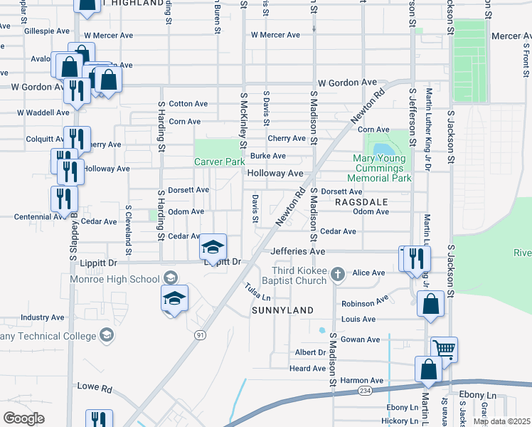 map of restaurants, bars, coffee shops, grocery stores, and more near 1317 Hampton Court in Albany