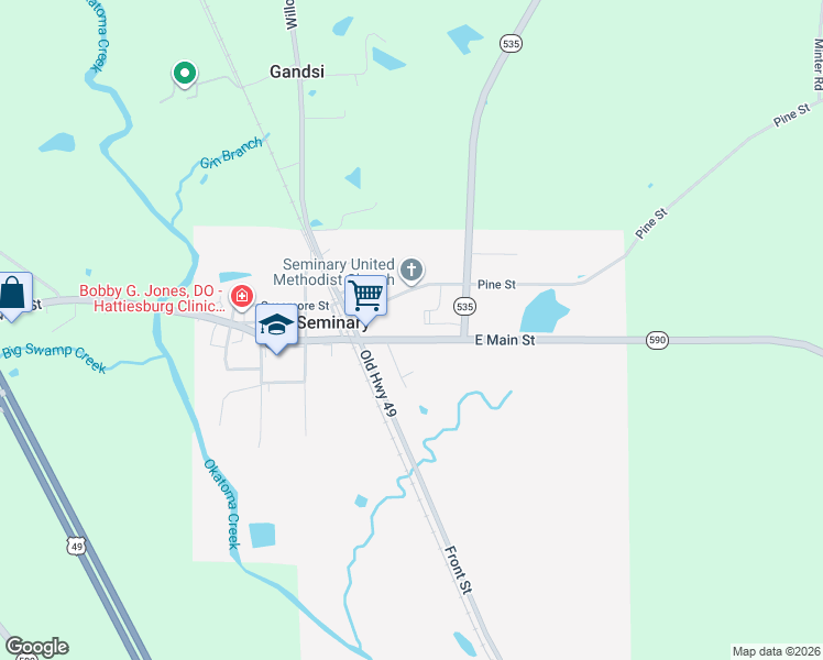 map of restaurants, bars, coffee shops, grocery stores, and more near 201-257 East Main Street in Seminary