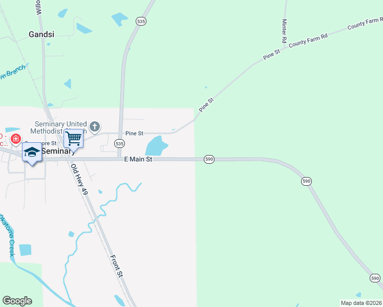map of restaurants, bars, coffee shops, grocery stores, and more near 480 East Main Street in Seminary
