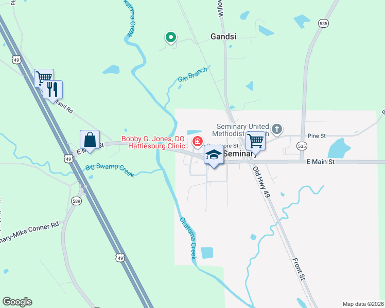 map of restaurants, bars, coffee shops, grocery stores, and more near 215 Sycamore Street in Seminary