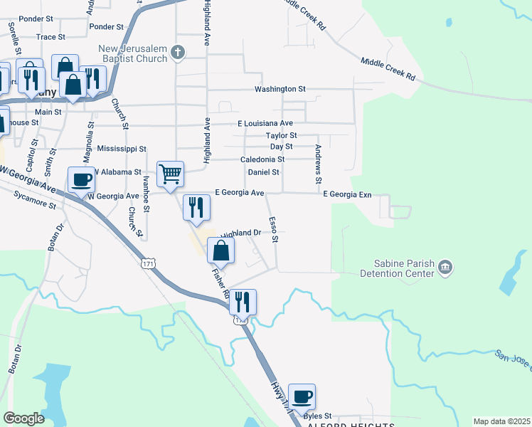 map of restaurants, bars, coffee shops, grocery stores, and more near 124-188 Esso Drive in Many