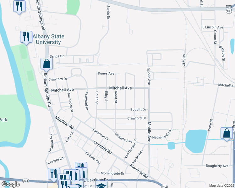 map of restaurants, bars, coffee shops, grocery stores, and more near 906 Rood Street in Albany