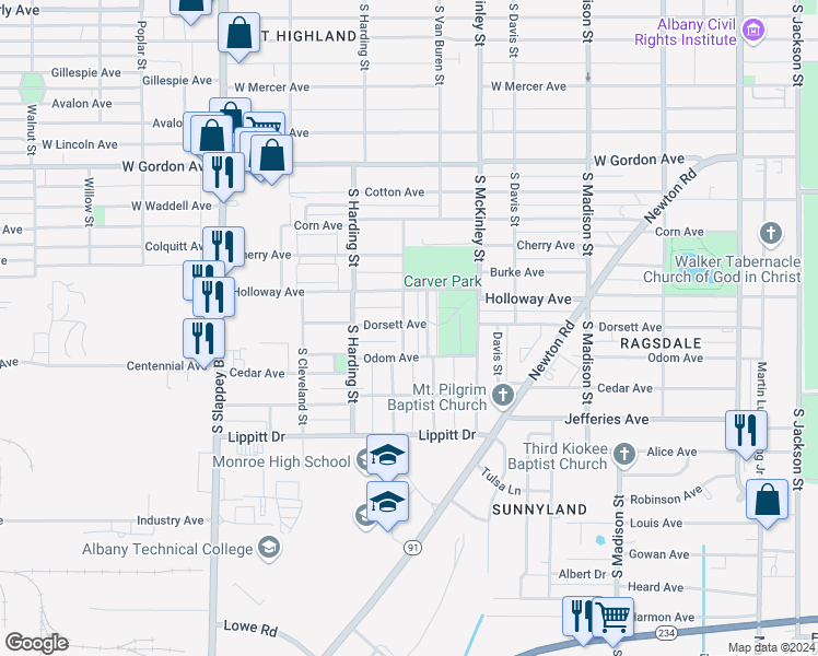 map of restaurants, bars, coffee shops, grocery stores, and more near 806 Dorsett Avenue in Albany