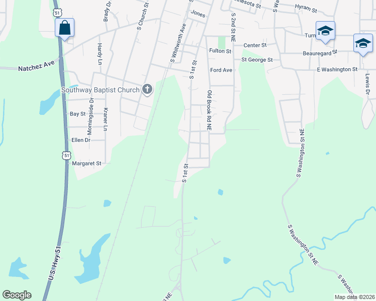 map of restaurants, bars, coffee shops, grocery stores, and more near 1040-1042 S 1st Street Northeast in Brookhaven