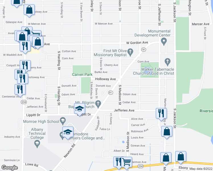 map of restaurants, bars, coffee shops, grocery stores, and more near 629a Dorsett Avenue in Albany
