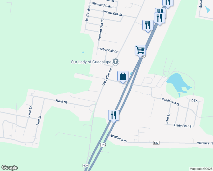 map of restaurants, bars, coffee shops, grocery stores, and more near 4723 Old Lufkin Road in Nacogdoches