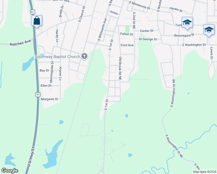 map of restaurants, bars, coffee shops, grocery stores, and more near 1040 South 1st Street in Brookhaven