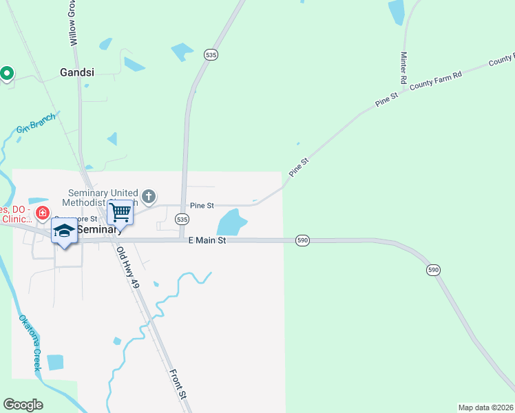 map of restaurants, bars, coffee shops, grocery stores, and more near 480 East Main Street in Seminary