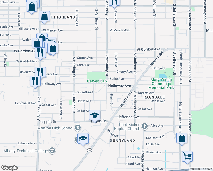 map of restaurants, bars, coffee shops, grocery stores, and more near 1101 South McKinley Street in Albany