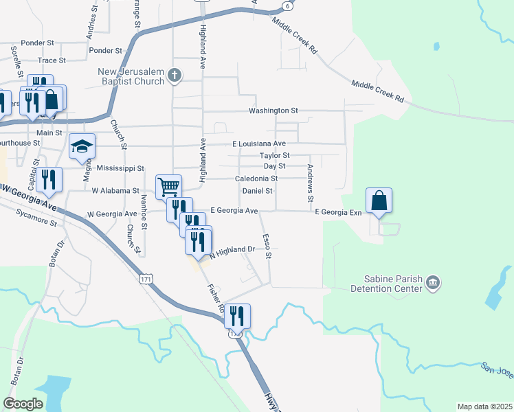 map of restaurants, bars, coffee shops, grocery stores, and more near 200-298 Daniel Street in Many