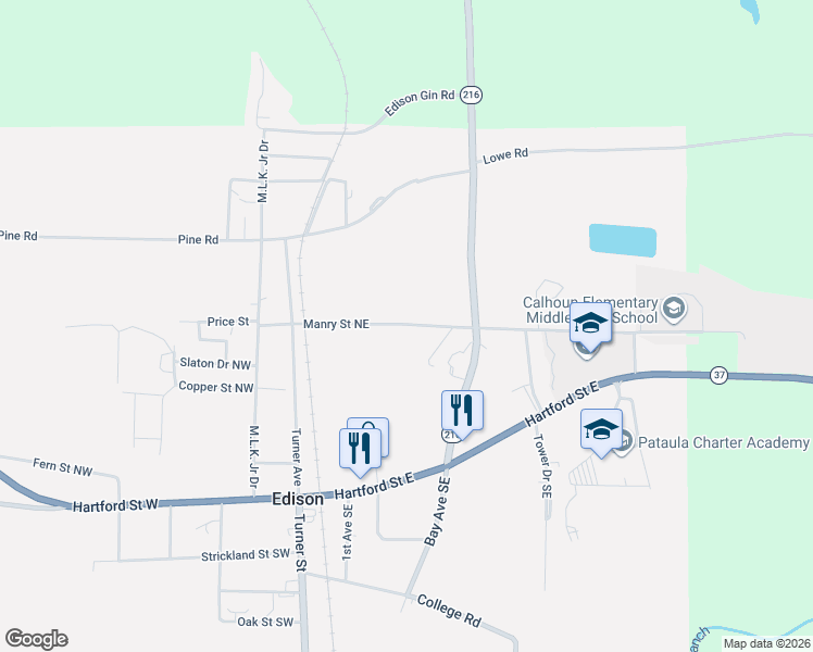 map of restaurants, bars, coffee shops, grocery stores, and more near 341 Manry Street Northeast in Edison