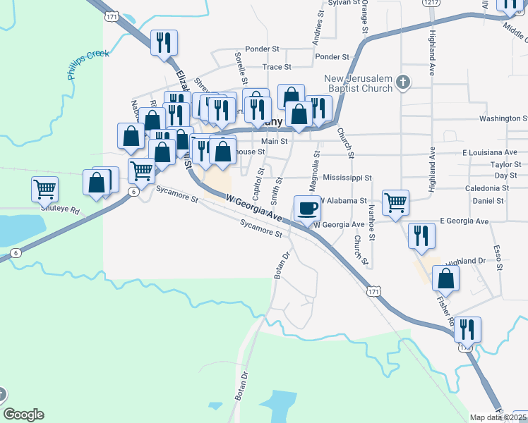 map of restaurants, bars, coffee shops, grocery stores, and more near 750 West Georgia Avenue in Many