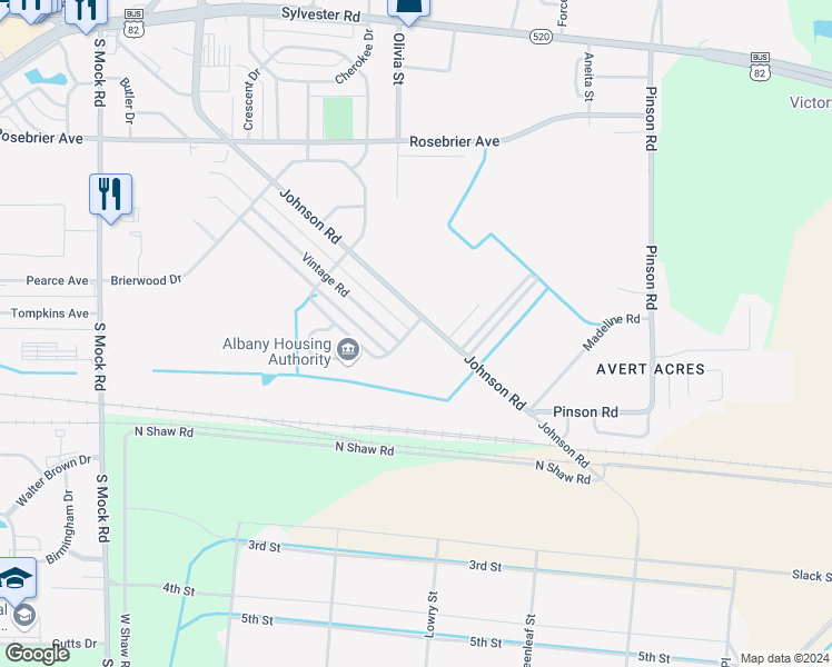map of restaurants, bars, coffee shops, grocery stores, and more near 702 Georgetown Drive in Albany