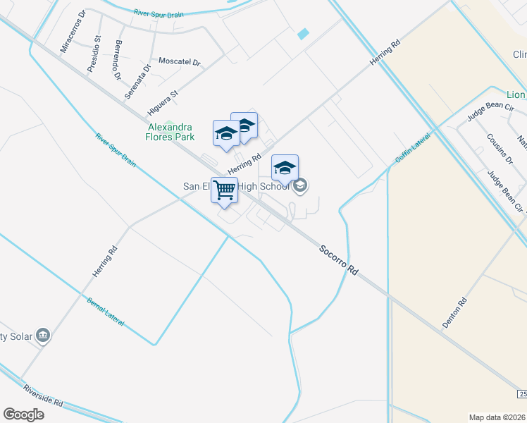 map of restaurants, bars, coffee shops, grocery stores, and more near 13850 Socorro Road in San Elizario