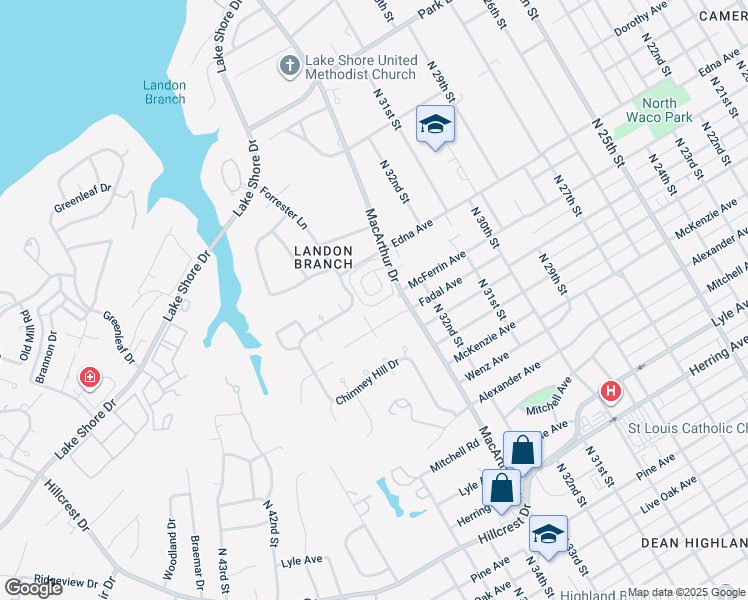 map of restaurants, bars, coffee shops, grocery stores, and more near 3343 Chimney Place Drive in Waco