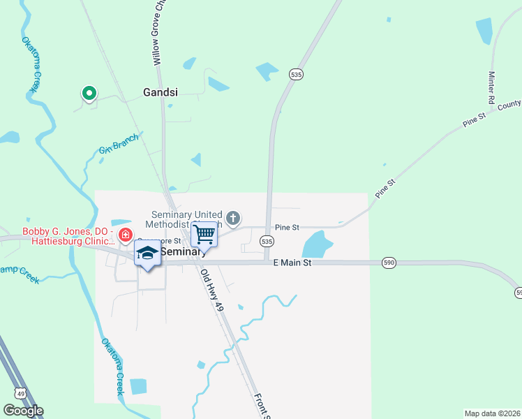 map of restaurants, bars, coffee shops, grocery stores, and more near Highway 535 in Seminary