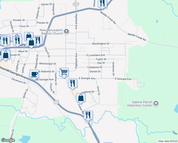 map of restaurants, bars, coffee shops, grocery stores, and more near 200 Daniel Street in Many