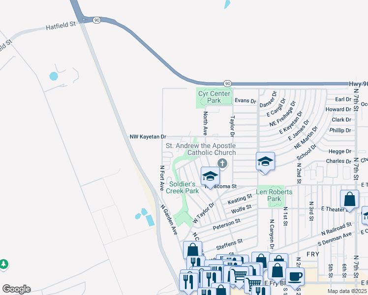 map of restaurants, bars, coffee shops, grocery stores, and more near 1001 North Elledge Drive in Sierra Vista