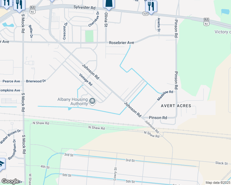 map of restaurants, bars, coffee shops, grocery stores, and more near 702 Georgetown Drive in Albany