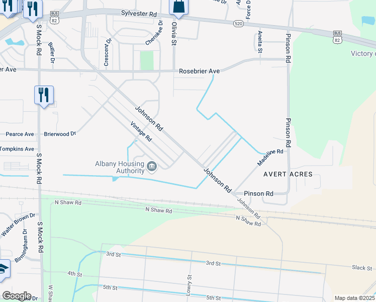 map of restaurants, bars, coffee shops, grocery stores, and more near 702 Georgetown Drive in Albany