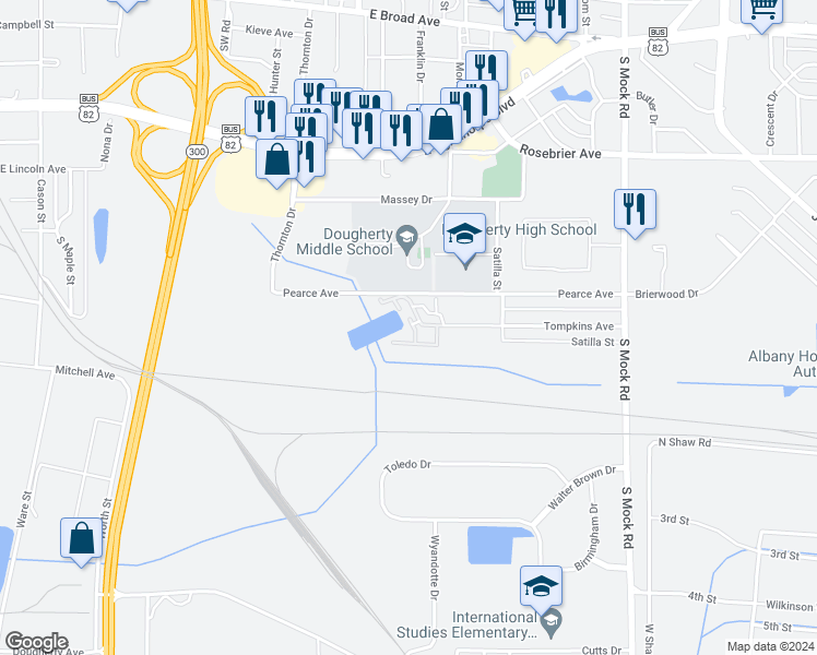 map of restaurants, bars, coffee shops, grocery stores, and more near 2000 Tompkins Avenue in Albany